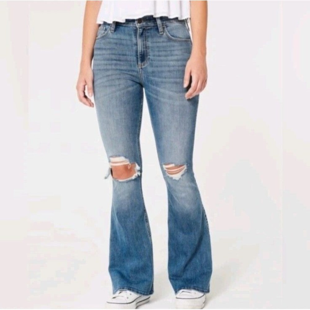 Hollister 11R High Rise Vintage Flare Jeans 30x32 Distressed Soft Stretch Denim